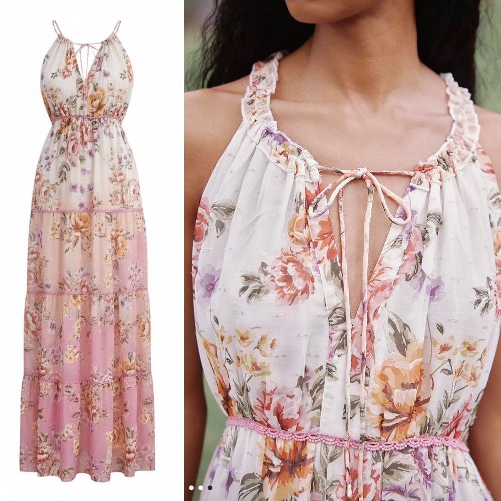 NWT Anthropologie x PQ Swim Tiered Ruffle Floral Maxi Dress XSP - Picture 2 of 13